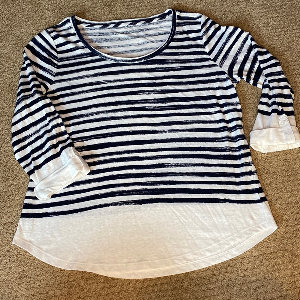 Talbots medium navy striped 3/4 sleeve